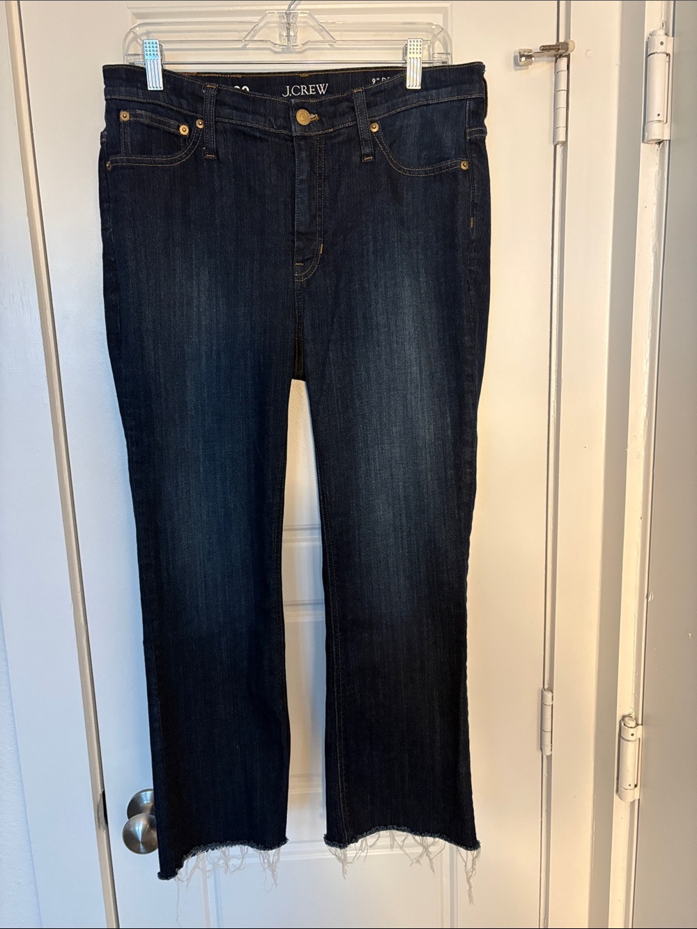 J. Crew Dark Blue Straight Leg 9”Crop Jeans with Raw Hem